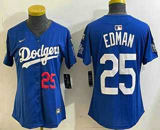 Womens Los Angeles Dodgers #25 Tommy Edman Number Blue 2024 World Series With Fernando 34 Fashion Limited Stitched Jerseys